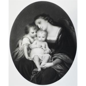 Femme Avec Ses Enfants Gravure d'Après Charles Jalabert 
