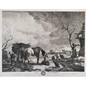 Winter Landscape Etching Print 18th Century Engraving