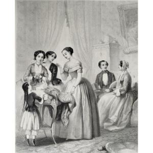 Wedding Gifts Betrothal Antique Lithography Old Print 19th Century