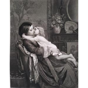 Gravure d'Après Auguste Toulmouche Mère Et Enfant