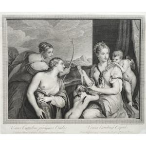 Gravure Mythologique Venus Aveuglant Cupidon d'Après Titien
