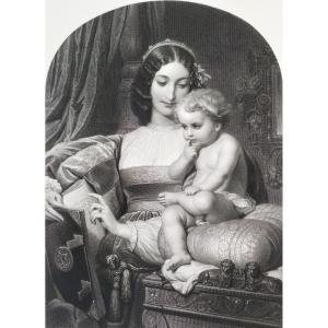 Gravure d'Après Paul Delaroche Mère Et Enfant 19ème Pic de la Mirandole