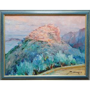 Oil Painting Landscape French Riviera By French Painter Jean Crozes Mid Century
