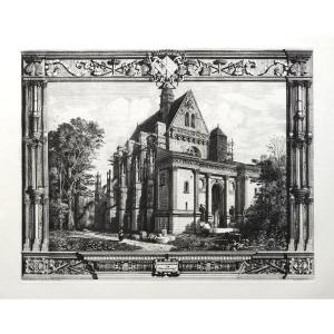 Engraving Architecture Church Champigny Etching By Octave De Rochebrune Old Print