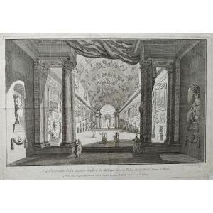 Optical View The Palace Of Cardinal Colone In Rome 18th C. Engraving