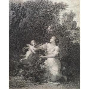 Gravure  Romantique La Rose Défendue d'après Simon Julien 18ème