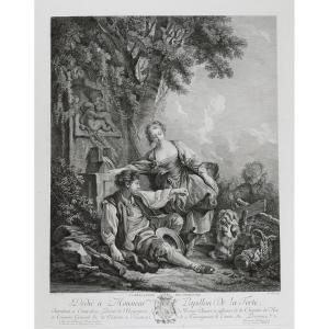 Etching Obedience Rewarded Engraving After François Boucher Old Print