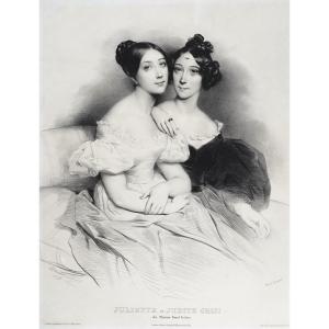 Juliette Et Judith Grisi Lithographie d'Après Deveria Portrait De Femme