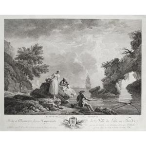 Seascape Engraving After Vernet Etching The Fortunate Fishermen 18th C Old Print