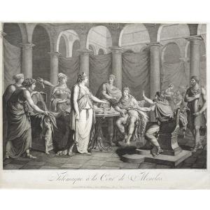 Telemachus At Menelaus In Sparte Mythological Engraving 19th C Etching Old Print
