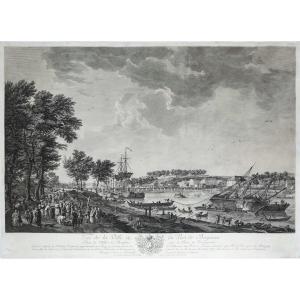 Seascape Engraving View Of The Port Of Bayonne By Cochin  After Vernet 18th C Etching Old Print