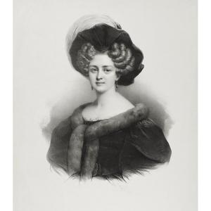 Henri Grévedon Portrait Of A Lady Lithograph 19th C Old Print