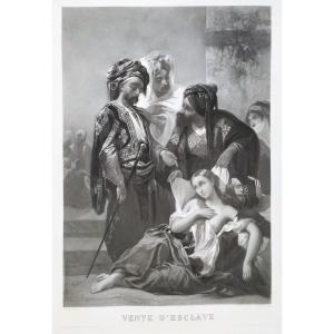 Orientalist Etching Engraving Sale Of Slave After Louis Devedeux 19th C Old Print