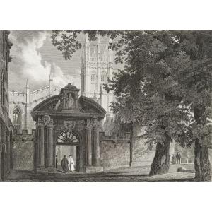Vue Architecture College à Oxford En Angleterre Gravure XIXème d'Après Mackenzie 19ème
