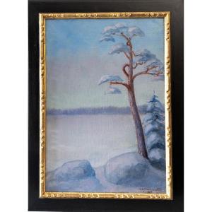 Winter Landscape Oil Painting By G. Von Sparrvenfält Swedish Painter