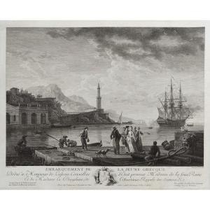 Etching After Vernet Engraving Embarkation Of The Young Greek Girl 18th C Old  Print