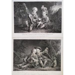 Pair Of Engravings By Beauvarlet And Melini 18th Century Etching Old Print