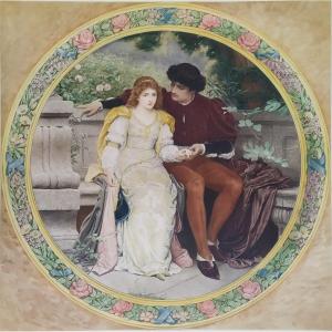 Les Amoureux Photogravure Aquarellée 19ème  Romantique