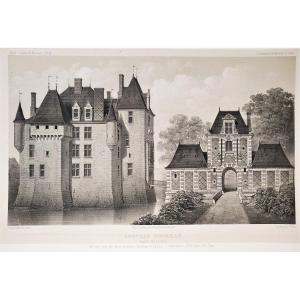 Architecture Château d'Avrilly Auvergne Lithographie Par Victor Petit