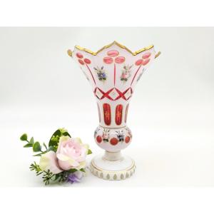 Bohemian Crystal Overlay Vase 19th Century 