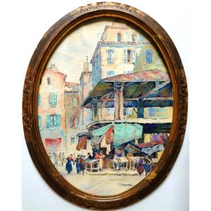  Old Nice Les Halles Watercolor By Perrot