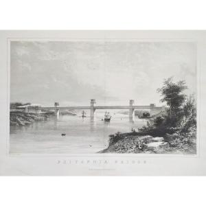 Lithographie 19ème Britannia Bridge 