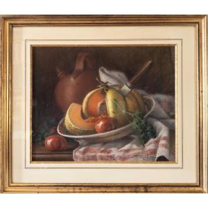 Still Life Pastel By M. Lelièvre Dated 1914 20th C