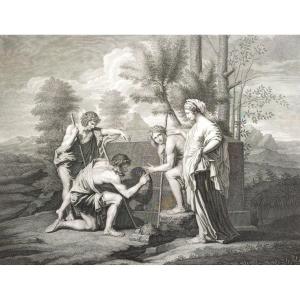 Etching Neoclassical Engraving After Poussin 19th C Old Print