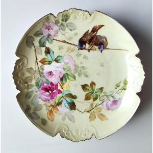 Limoges Hand Painted Porcelain Dish Roses And Birds