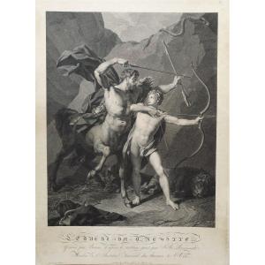 Gravure Mythologique d'époque Empire l'Education d'Achille Gravé Par Bervic