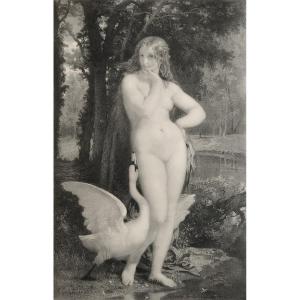 Nude Leda Lithograph By Emile Lassalle After Paul Baudry Old Print