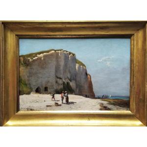 Oil Painting Etretat Landscape Seascape By Georges Villain 19th C