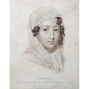 Etching The Sweetness Engraving After Lemire Empire Period Portrait Of  A Lady 19th C