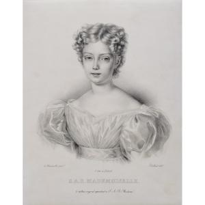 Portrait Louise d'Artois Duchesse De Parme Lithographie Par Belliard 19ème