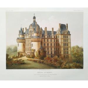  Château De Brissac Lithographie Aquarellée De Victor Petit 19ème