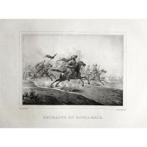 Lithographie orientaliste Ancienne Par Engelmann Retraite de cavalerie cheval arabe bataille