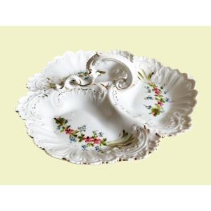 Antique Hand-painted Porcelain With Flower Decoration Dish With Compartments.