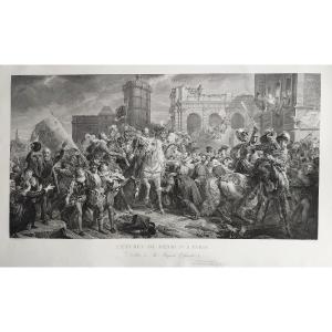 Henri IV  à Paris grande gravure de Paolo Toschi d'après François Gérard 19ème