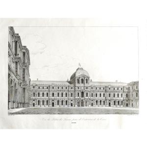 Etching Louvre Palace 19th C Engraving Old Plint