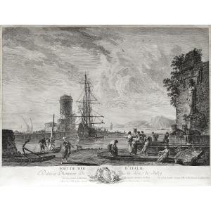 Port de mer en Italie gravure marine par Jacques-Philippe Le Bas d'après Joseph Vernet 18ème