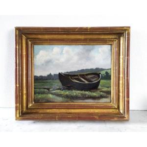 Normandy Landscape The Boat On The Seashore Oil Painting 19th Century