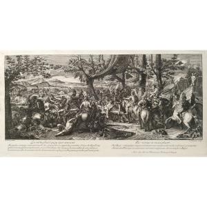 Alexander And King Porus Battle Etching After Charles Le Brun Engraving 18th C Old Print