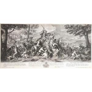  Defeat Of Poros Battle Of Alexander Etching By Audran After Charles Le Brun 18th C Engraving 