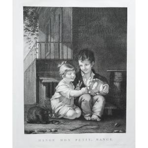  Mange, Mon Petit Gravure Par B. Roger, d'Après P. Prud'hon 19ème 