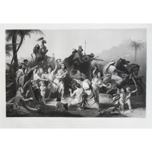 David revient vainqueur de Goliath gravure  mythologie XIXe par Gautier d'après Schopin