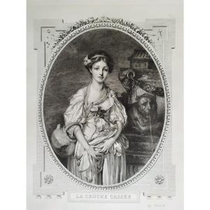 Engraving The Broken Pot After Greuze Etching Old Print 