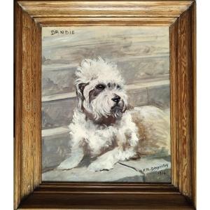  Portrait Of A Dog  Dandie Dinmont Terrier Animal Oil Painting By Desportes 20th C