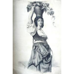 Vendangeuse Italienne Dessin d'Après Henri Lehmann