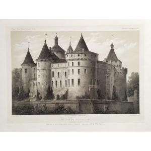 French Castle Chastellux Yonne Lithograph Architecture By Victor Petit 19th Century Old Print