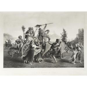 Fête de la Madone de l'Arc Naples lithographie XIXè d'après Léopold Robert